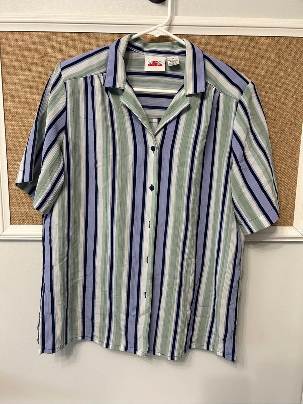 Alia Striped Short-Sleeve Button-Down Shirt - Blue & Green